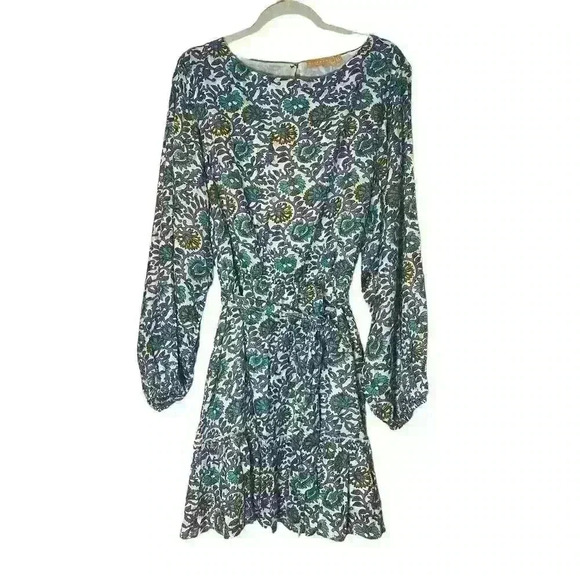 Oliphant Napa Olive Balloon Sleeve Belted Mini dress with gold sparkles - Picture 2 of 7